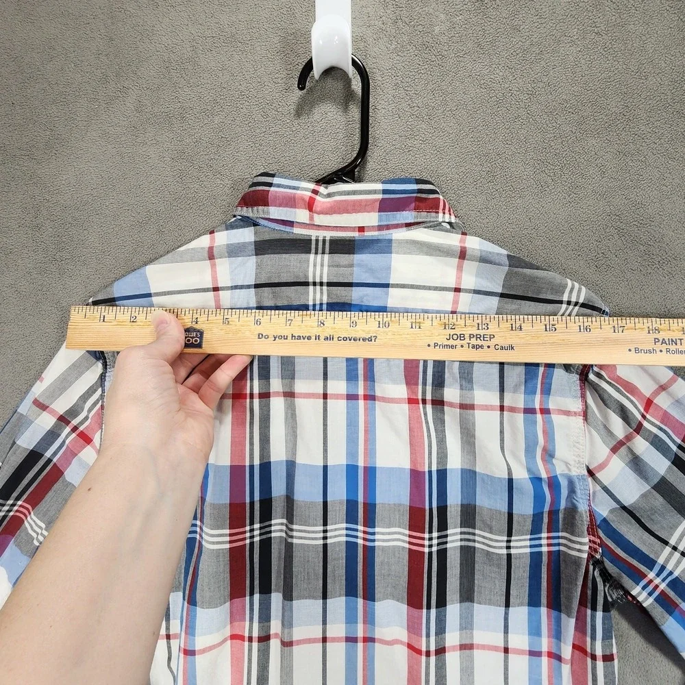 Levis Button Up Shirt M Men Modern Fit Plaid Red White Blue Western Cowboy Rodeo